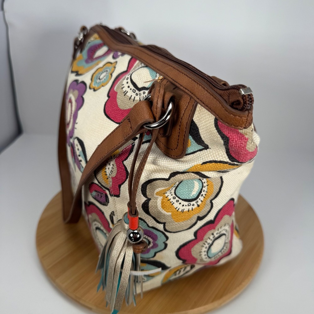 Relic Floral‎ Canvas Shoulder Bag Brown Faux Leather Trim RLH4429 Multicolor - Picture 4 of 13